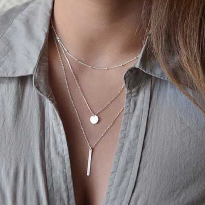 Simple Style Layered Round Pendant Necklace for Women