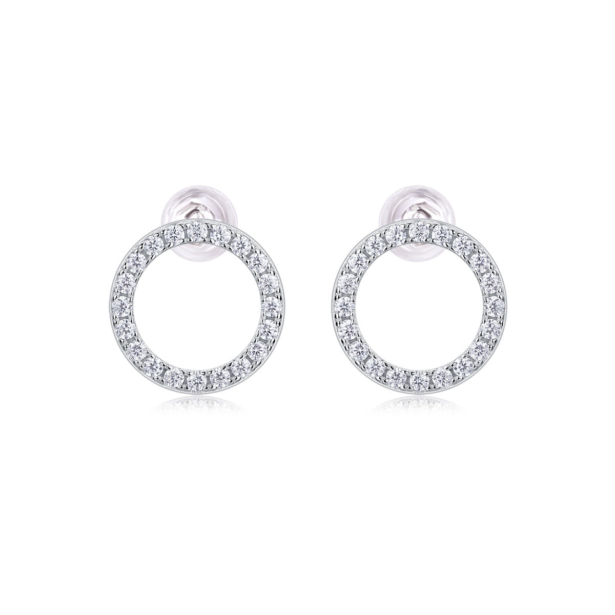 Simple Style Moissanite Circle Sterling Silver 18k Gold Plated Stud Earrings