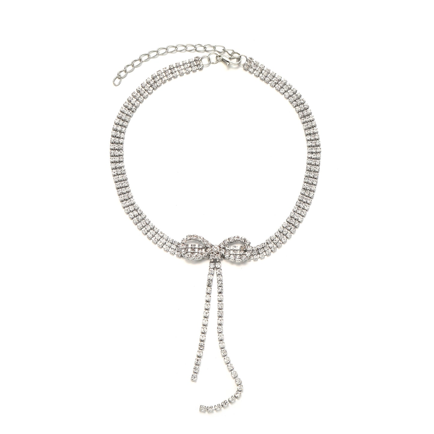Elegant Rhinestone Bow Tassel Choker Necklace for Women