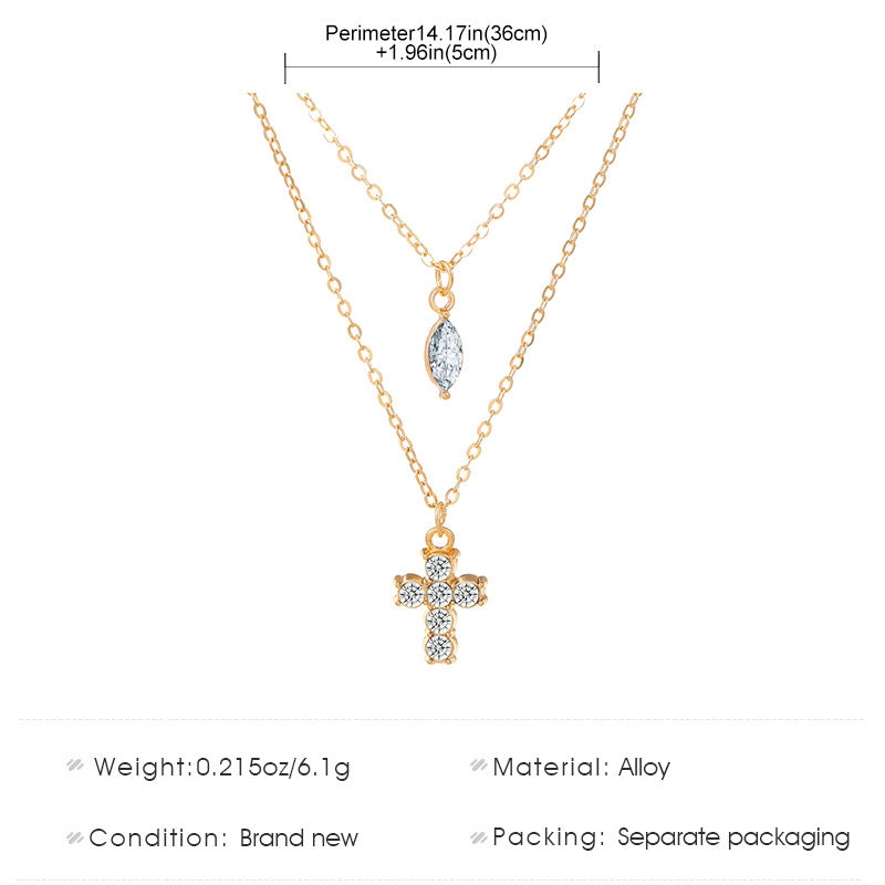 Simple Style Silver Plated Women's Cross Layered Necklace with Zircon Inlay