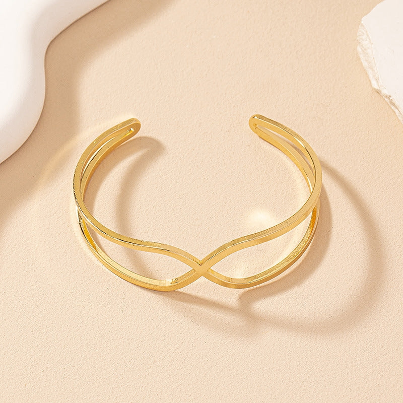 Simple Geometric Cross Open Cuff Bracelet for Women