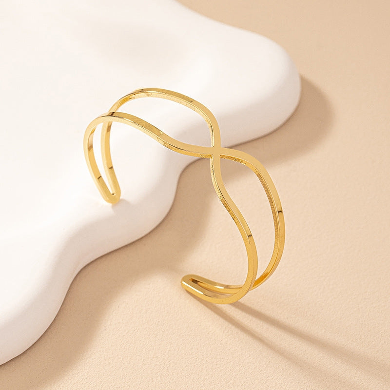 Simple Geometric Cross Open Cuff Bracelet for Women
