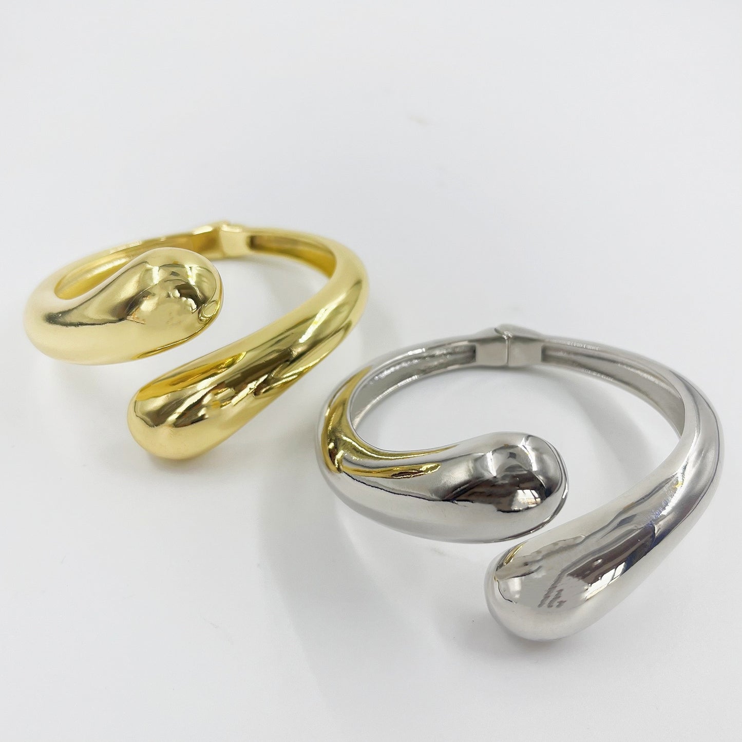 Minimalist Teardrop Open Cuff Bangle in Gold and Silver