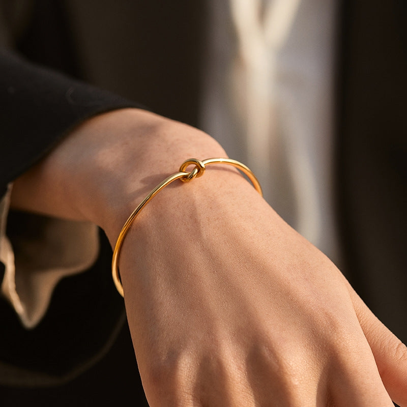 Minimalist Gold Plated Heart Design Bangle with Zirconia