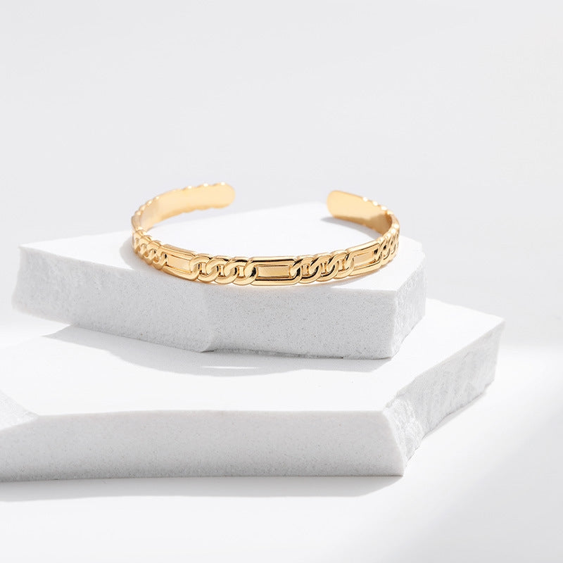 Simple Style Gold Plated Brass Open Bangle Bracelet