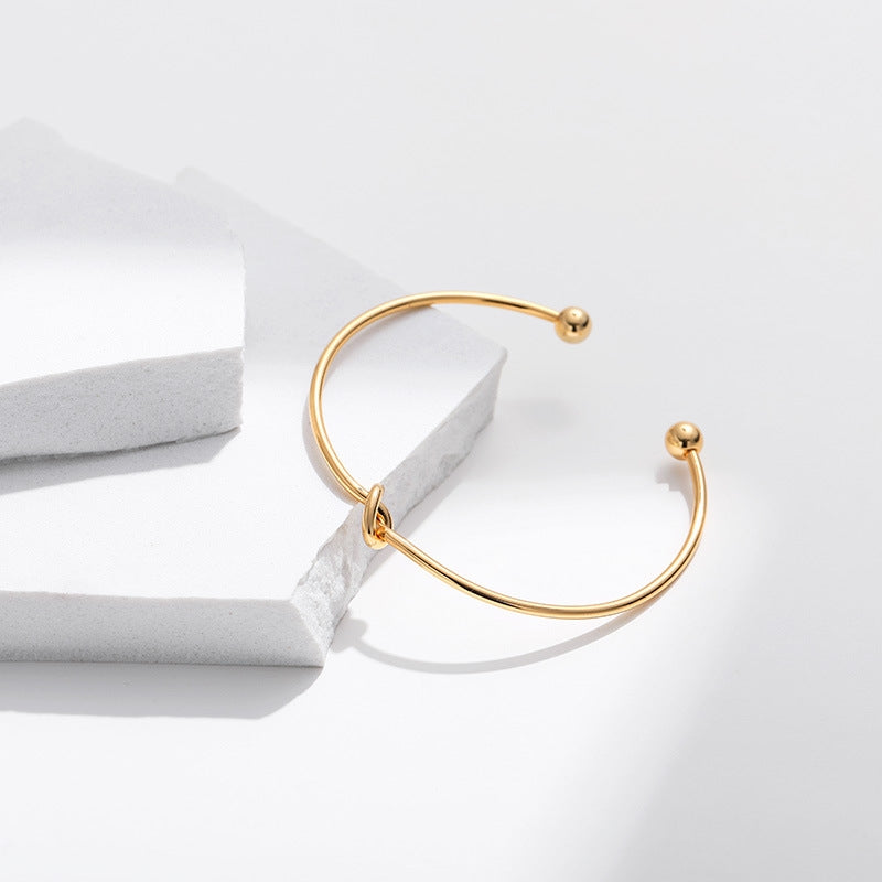Minimalist Gold Plated Heart Design Bangle with Zirconia