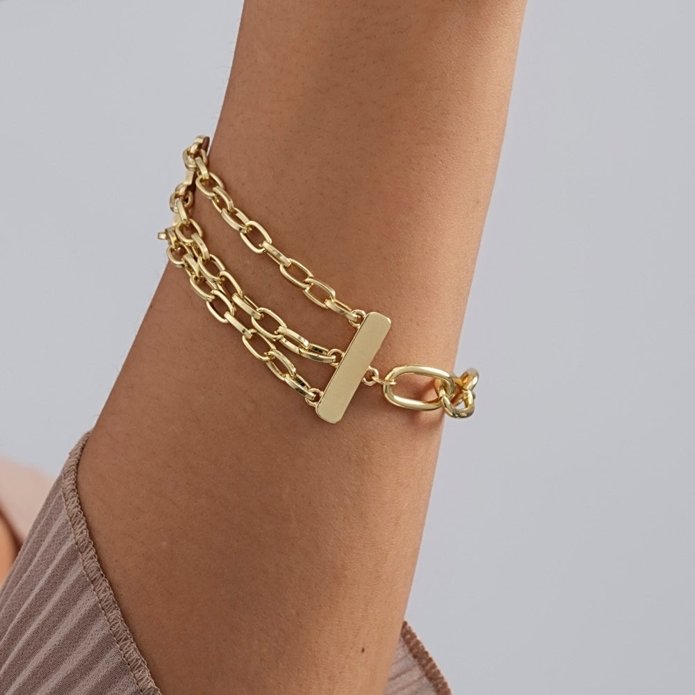 Simple Style Solid Color Metal Layered Chain Women's Bracelet
