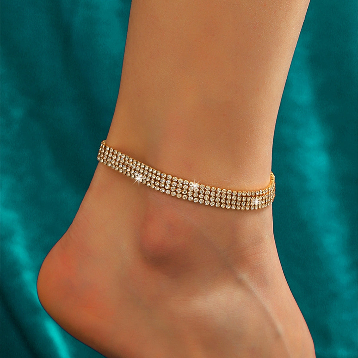 Elegant Rhinestone Gold Plated Women's Anklet