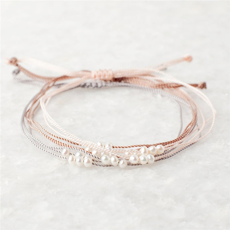Simple Solid Color Rope Braid Women's Bracelet with Natural Pearl