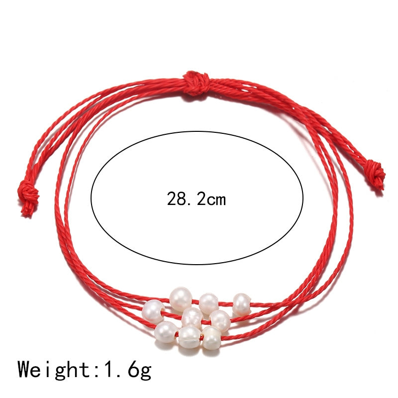 Simple Solid Color Rope Braid Women's Bracelet with Natural Pearl