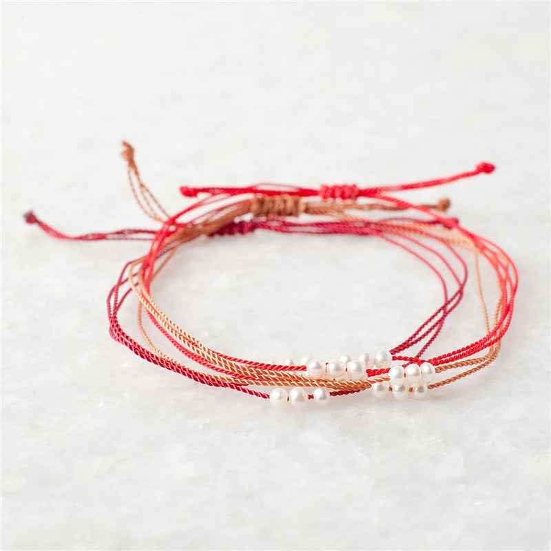 Simple Solid Color Rope Braid Women's Bracelet with Natural Pearl