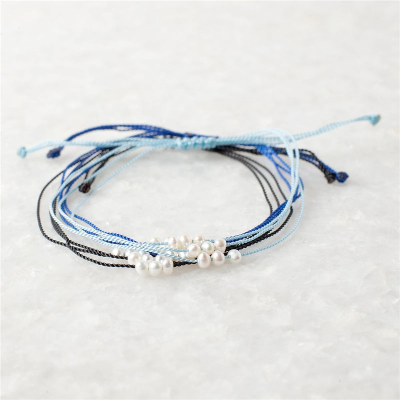 Simple Solid Color Rope Braid Women's Bracelet with Natural Pearl