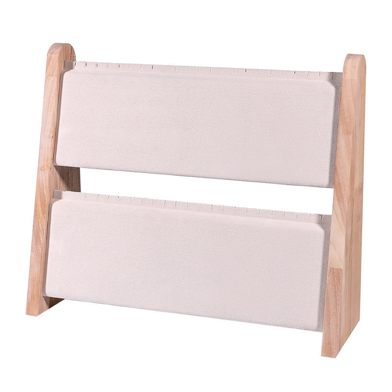 Simple Solid Wood Jewelry Display Stand with Dual Row Bracelet and Necklace Holder