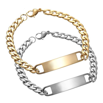 Men's Stainless Steel Curved Bracelet - Customizable Engraving Trend Jewelry