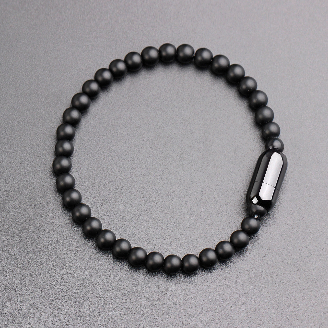 Simple Solid Color Stone Beaded Men's Bracelet with Black Stainless Steel Clasp