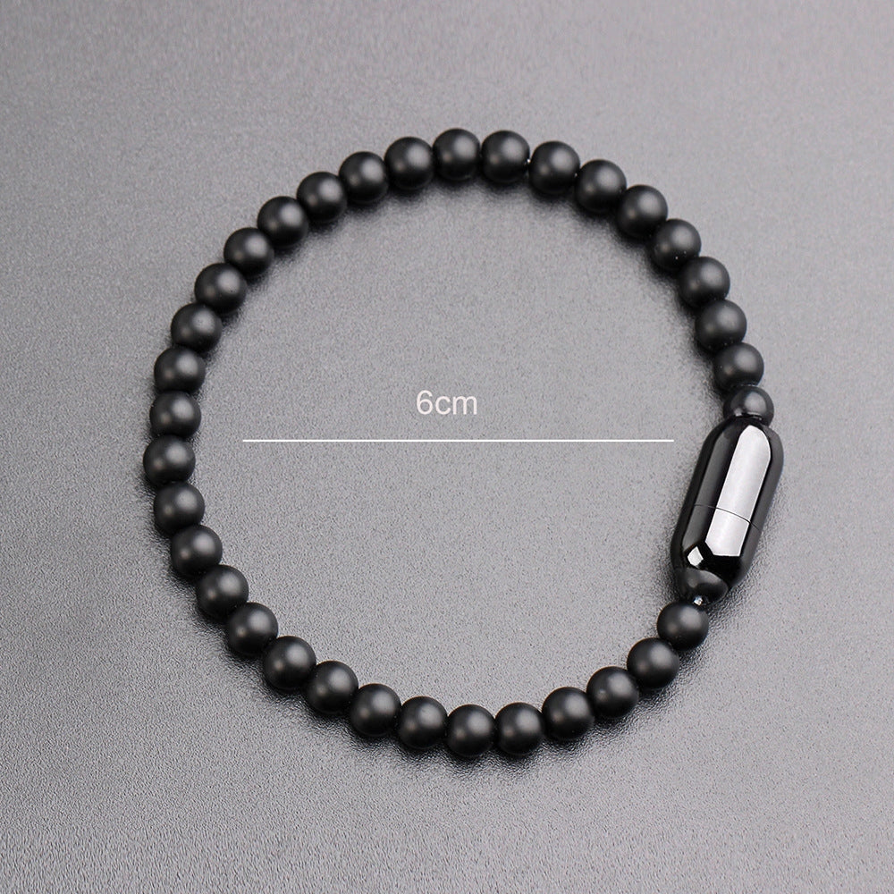 Simple Solid Color Stone Beaded Men's Bracelet with Black Stainless Steel Clasp