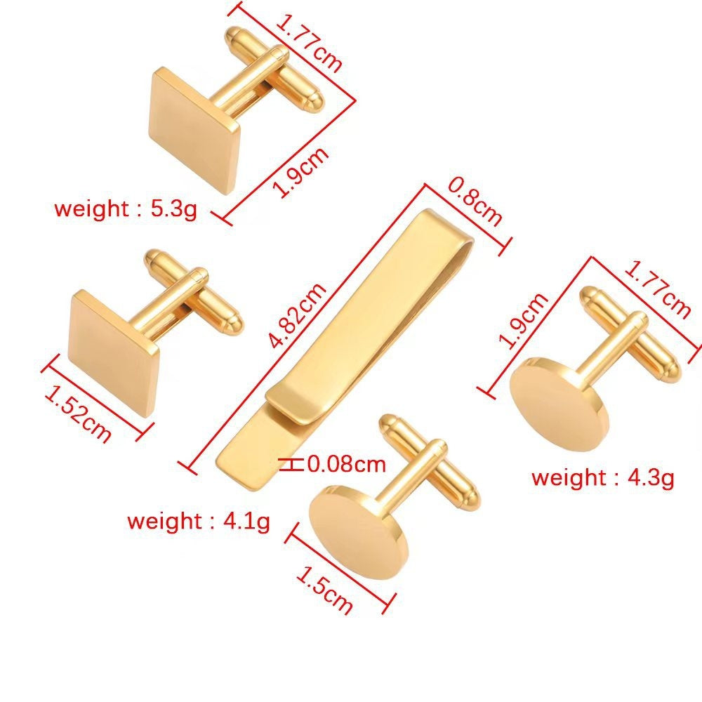 Simple Solid Color Titanium Steel Men's Cufflinks and Tie Clip Set