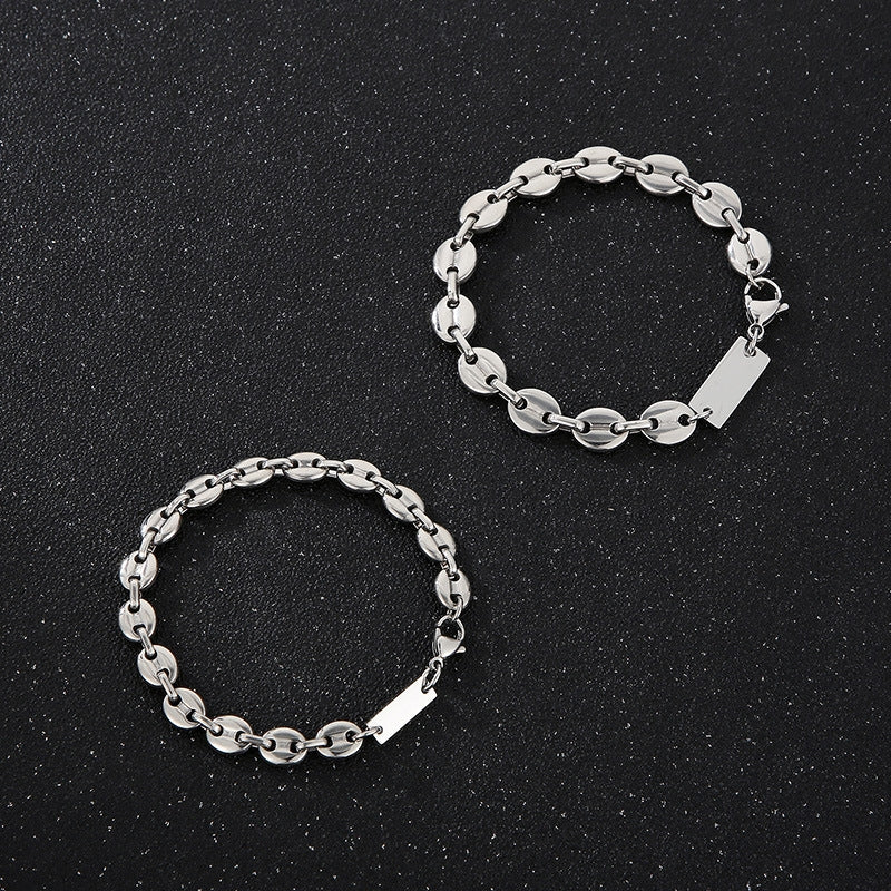 18K Gold Plated Titanium Steel Men's Bracelet and Necklace Set