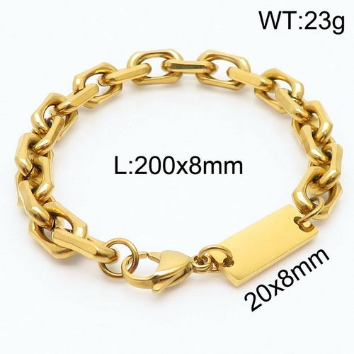 18K Gold Plated Titanium Steel Men's Bracelet and Customizable Stainless Steel Necklace Set