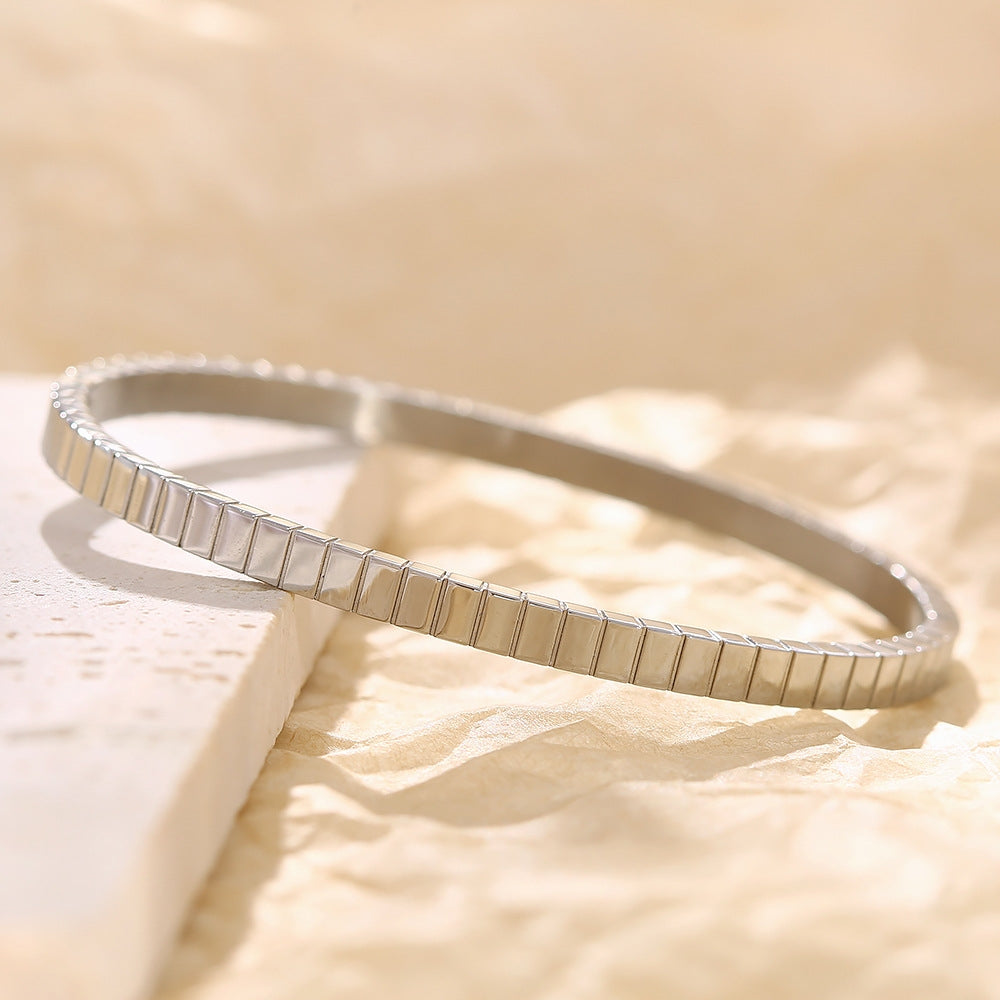 Simple Square Design Titanium Steel Bangle Bracelet - Hypoallergenic Stainless Steel Jewelry