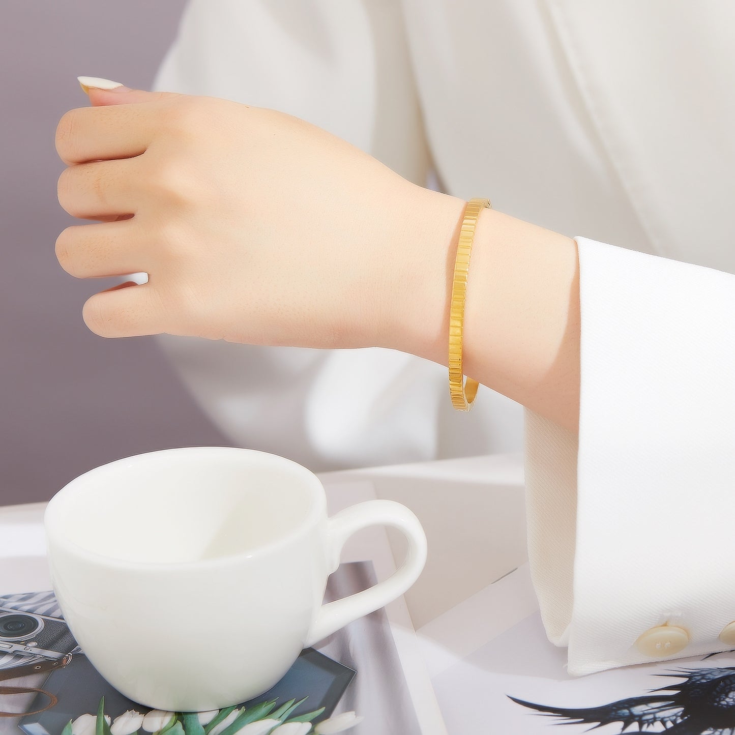 Simple Square Design Titanium Steel Bangle Bracelet - Hypoallergenic Stainless Steel Jewelry
