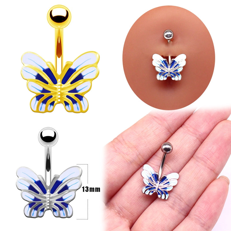 Sunflower Heart Butterfly Zircon Belly Ring in White Gold Plated Stainless Steel