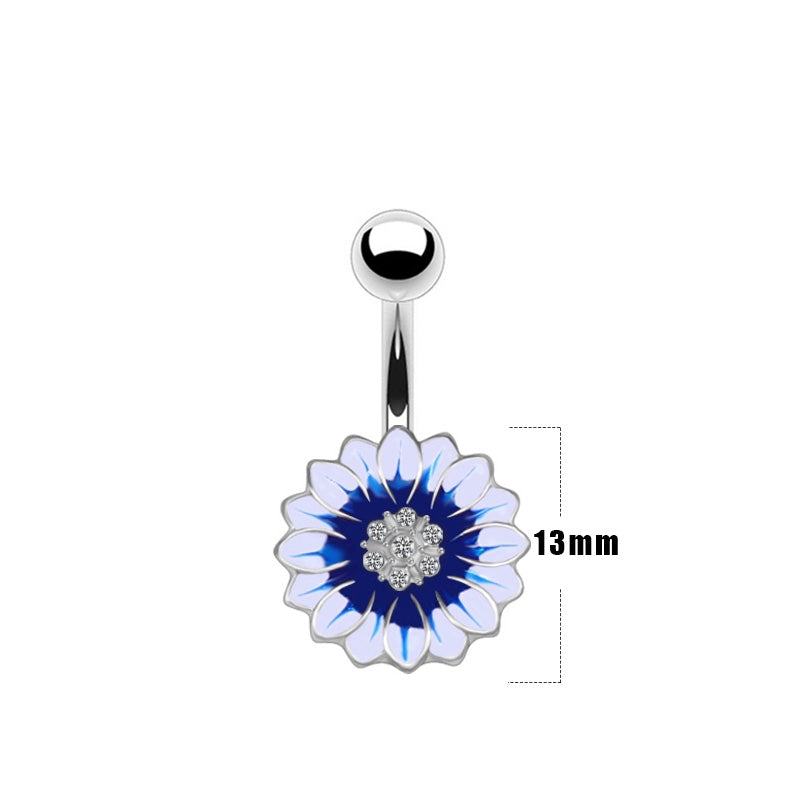 Sunflower Heart Butterfly Zircon Belly Ring in White Gold Plated Stainless Steel