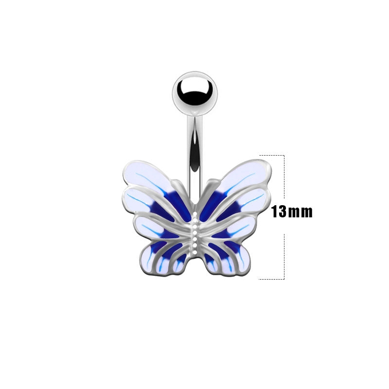 Sunflower Heart Butterfly Zircon Belly Ring in White Gold Plated Stainless Steel