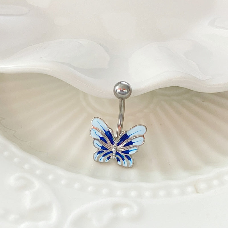 Sunflower Heart Butterfly Zircon Belly Ring in White Gold Plated Stainless Steel