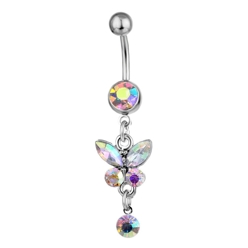 European American Butterfly Cross Floral Heart Belly Button Ring Set - 20pcs Pink Collection