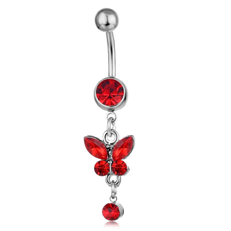 European American Butterfly Cross Floral Heart Belly Button Ring Set - 20pcs Pink Collection
