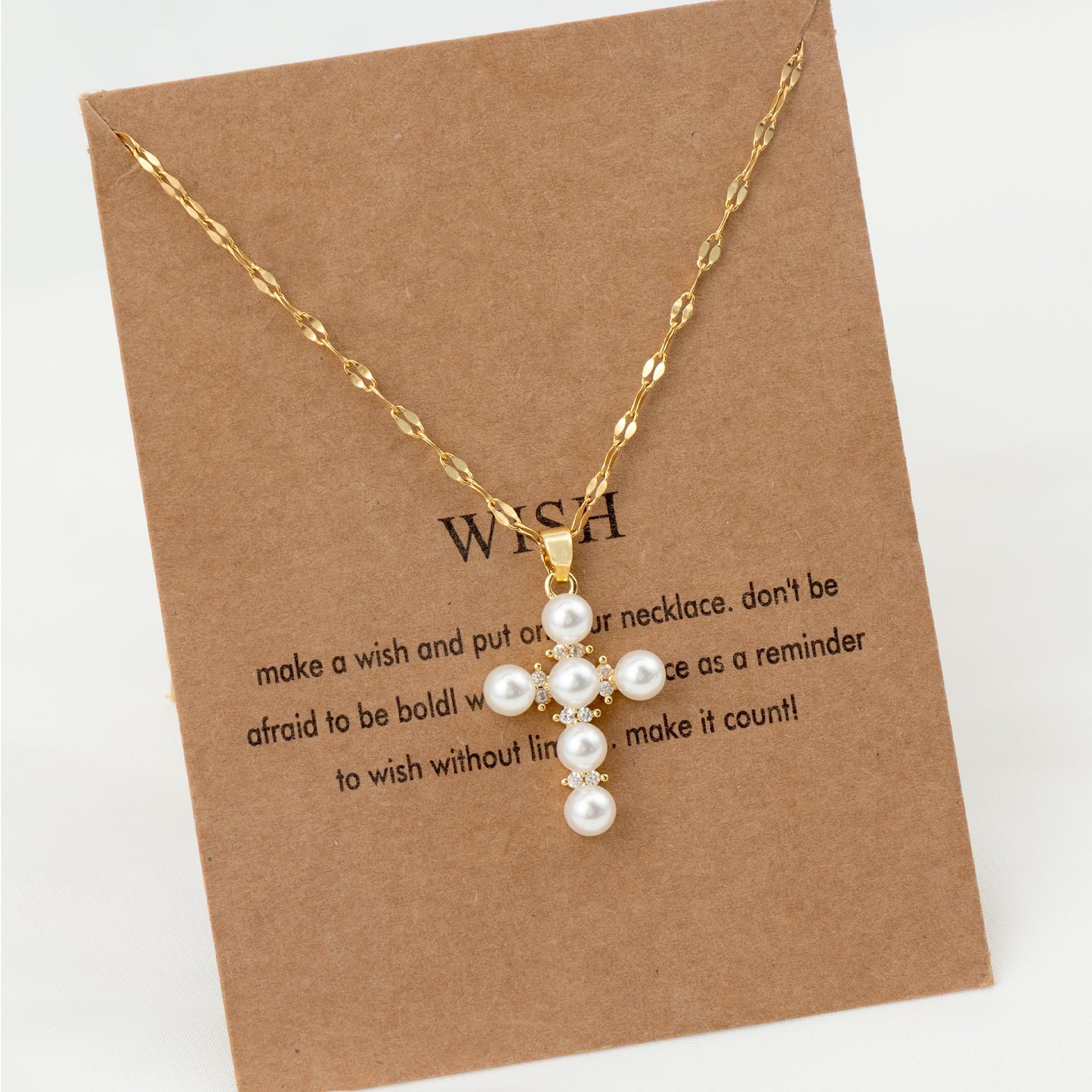 18K Gold Plated Vintage Geometric Cross Pendant Necklace with Rhinestones and Pearl Zircon