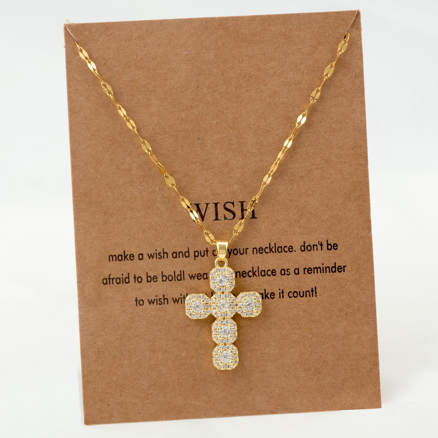 18K Gold Plated Vintage Geometric Cross Pendant Necklace with Rhinestones and Pearl Zircon