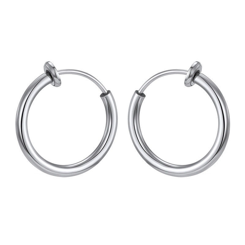 Stainless Steel Hypoallergenic Round Ear Cuff Clip for Women and Men - European Style Titanium Steel Jewelry
