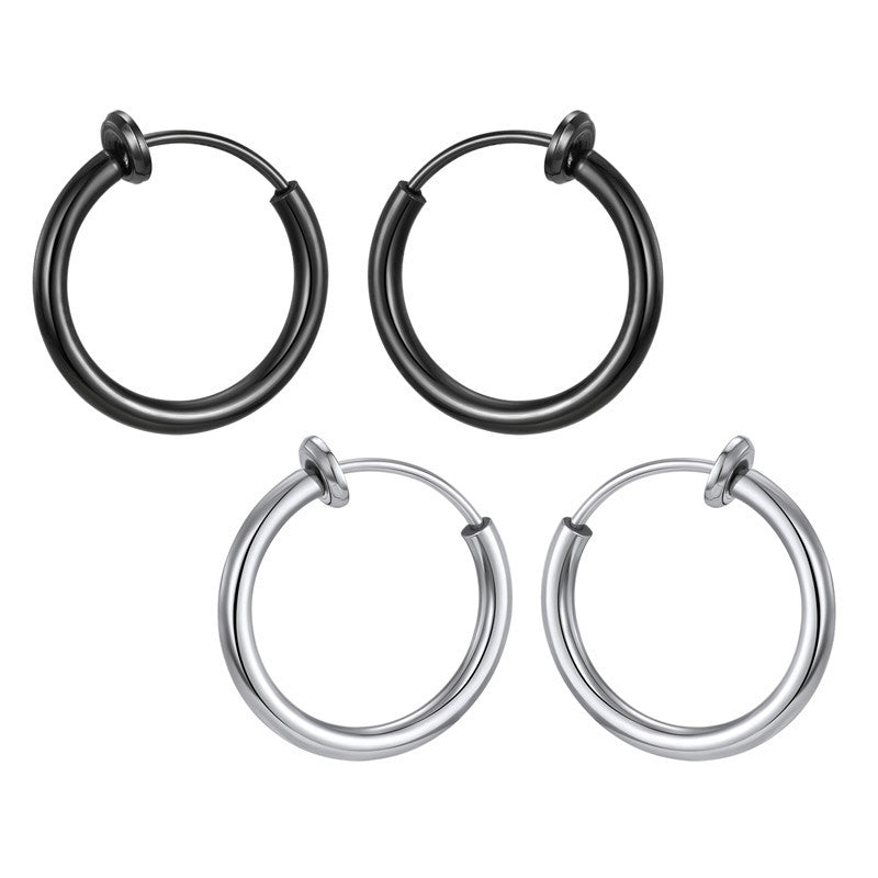 Stainless Steel Hypoallergenic Round Ear Cuff Clip for Women and Men - European Style Titanium Steel Jewelry