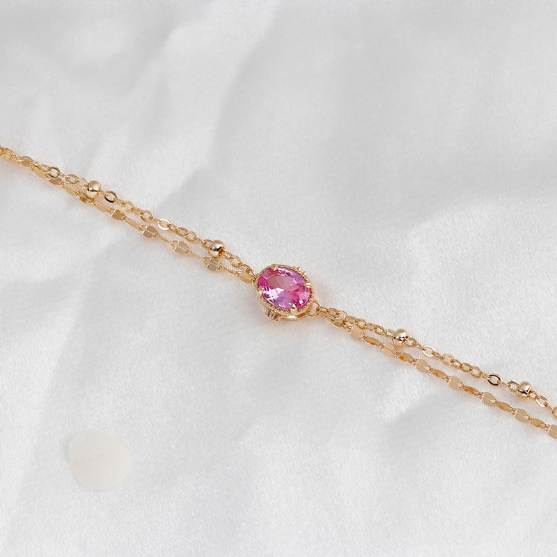 14K Gold Plated S925 Silver Geometric Red Corundum Bracelet