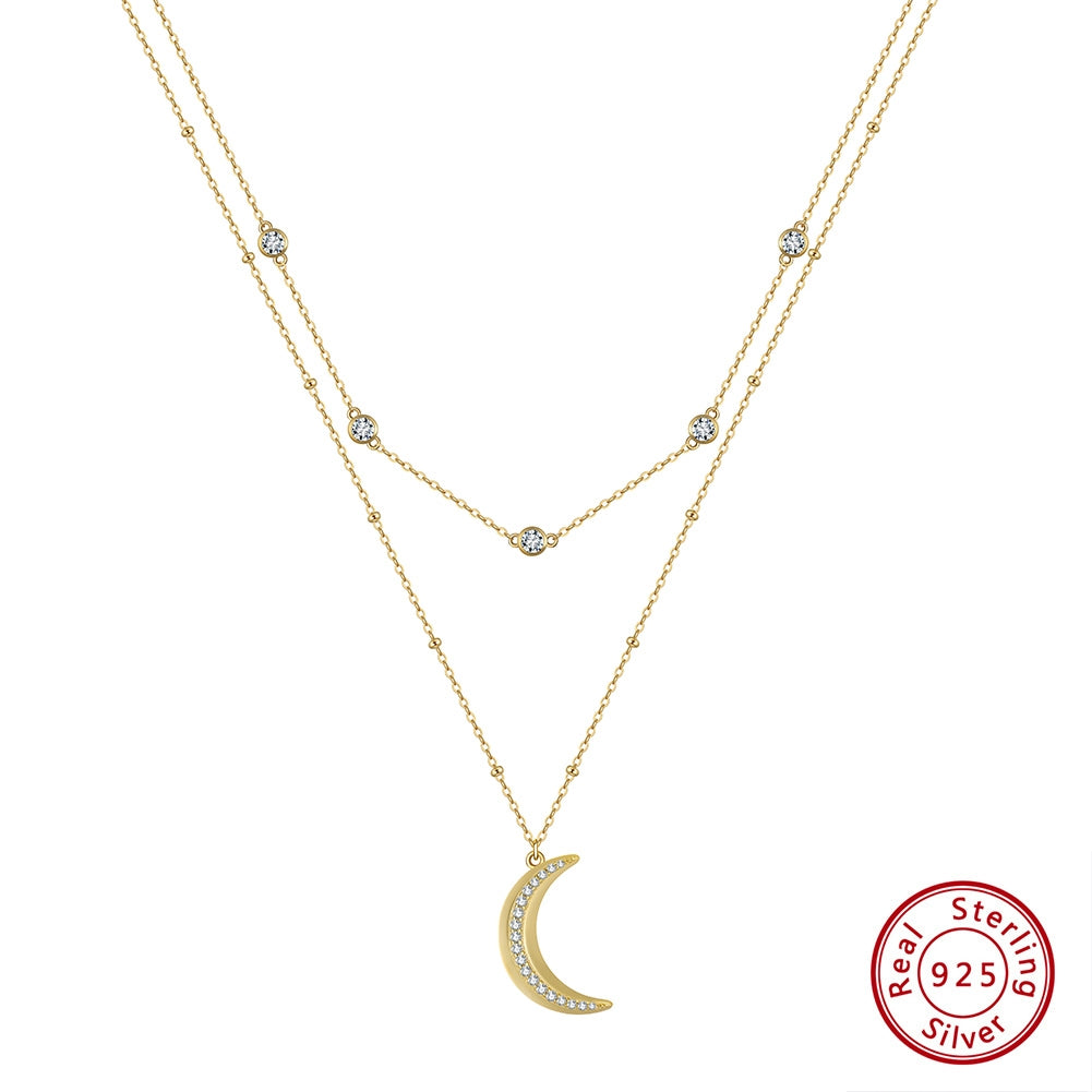 14K Gold Plated Sterling Silver Moon Double Layer Necklace