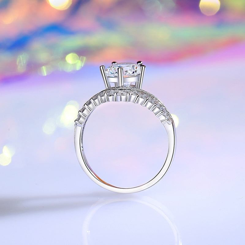 Sterling Silver Crown Design Moissanite Ring with Rhinestones, 2 Carat D Color Princess Cut