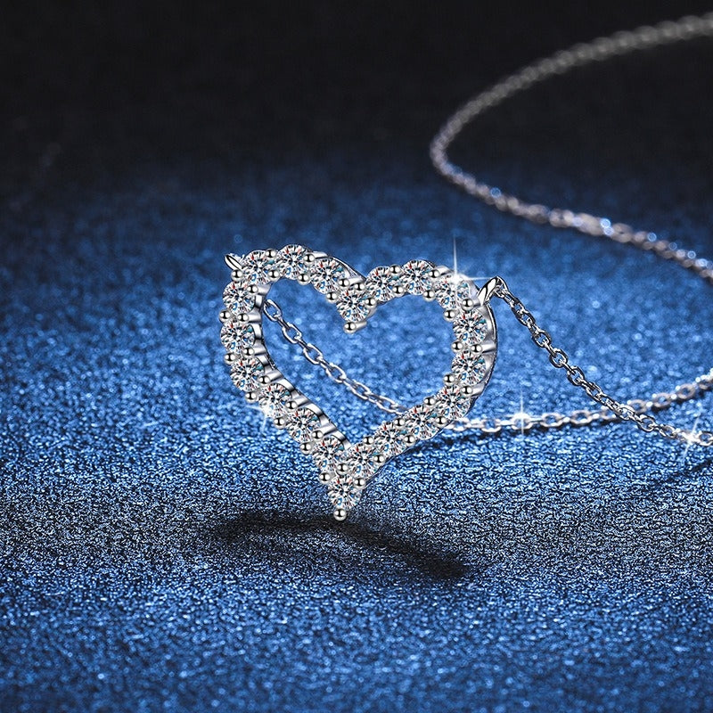 Sterling Silver Heart Shape Moissanite Pendant Necklace