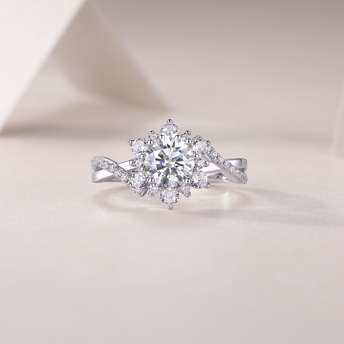Sterling Silver Moissanite Geometric Six-Prong Ring with GRA Certificate