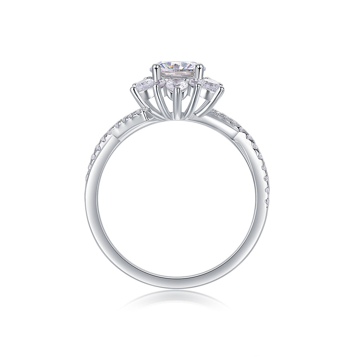 Sterling Silver Moissanite Geometric Six-Prong Ring with GRA Certificate