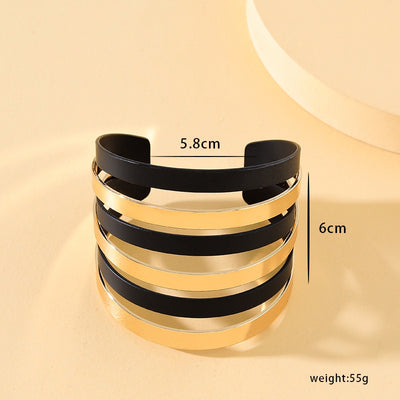 Streetwear Geometric Alloy Plated Women's Bangle with Dual-Tone Open Cuff Design