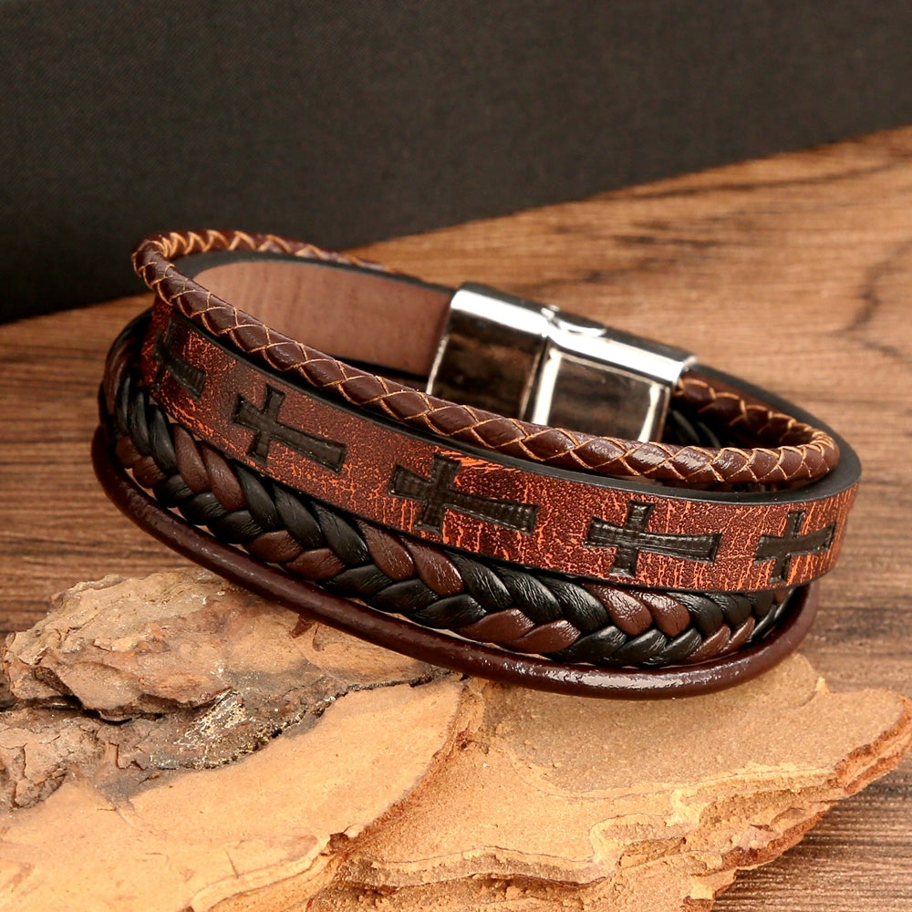 Streetwear Color Block PU Leather Men's Bangle with Alloy Clasp
