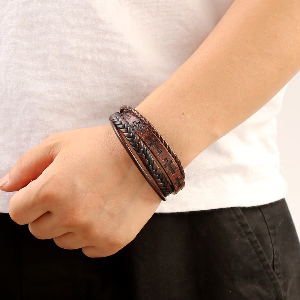 Streetwear Color Block PU Leather Men's Bangle with Alloy Clasp