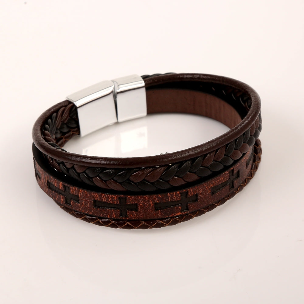 Streetwear Color Block PU Leather Men's Bangle with Alloy Clasp