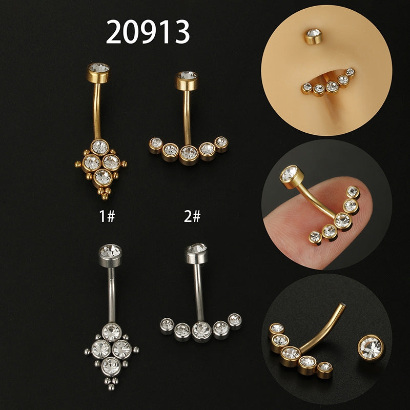 Geometric Zircon Inlay Stainless Steel Belly Ring