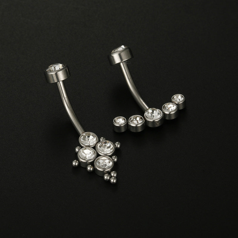 Geometric Zircon Inlay Stainless Steel Belly Ring