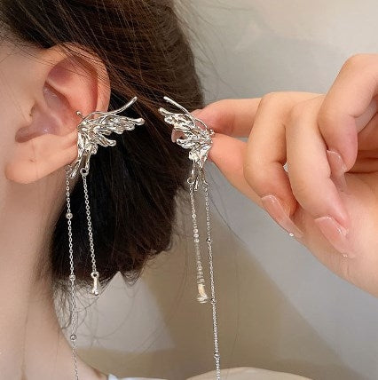 Elegant Butterfly Tassel Rhinestone Ear Cuffs for Women