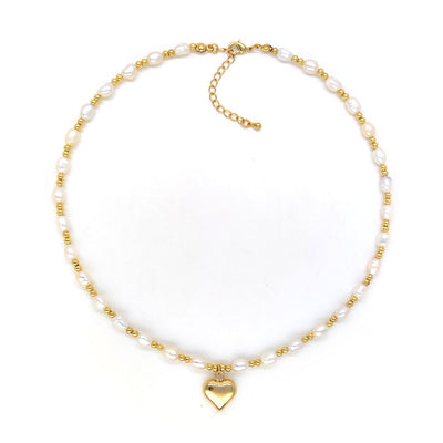 Sweet Geometric Freshwater Pearl Heart Pendant 18k Gold Plated Necklace