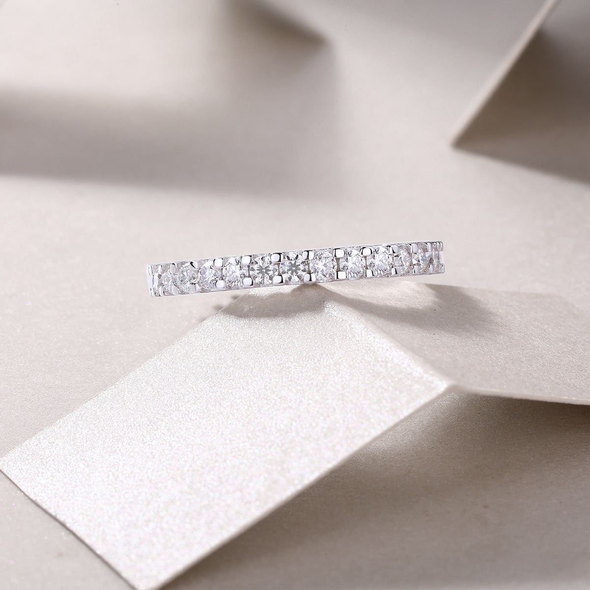 Sweet Geometric Sterling Silver Moissanite Inlay Rings